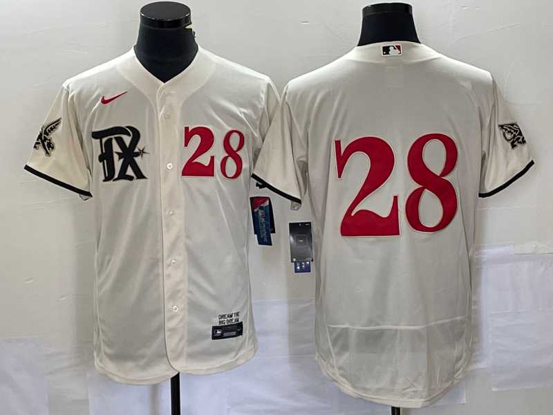 Mens Texas Rangers #28 Jonah Heim Number Cream 2023 City Connect Flex Base Stitched Baseball Jersey